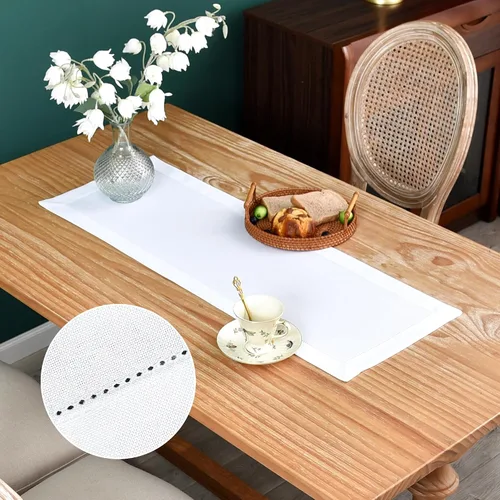 Vista 11 de NEWISHER Camino de mesa rústico de lino sintético con borde de vainica, decoración de mesa rectangular beige sólido para comedor, mesa auxiliar