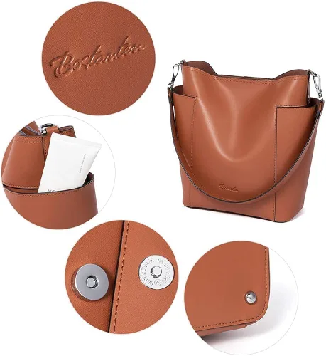 Vista 4 de BOSTANTEN Bolso de cuero del cubo del diseñador Hobo bolsos de hombro conjunto con monederos del embrague paquete con la cartera de cuero