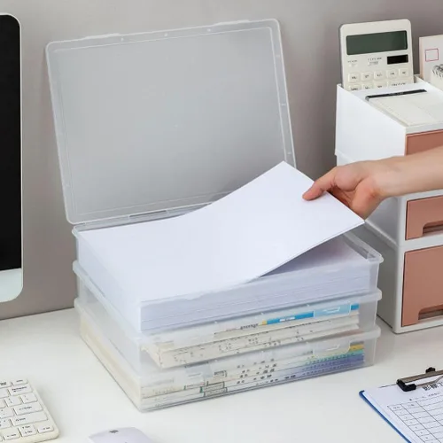 Vista 3 de NUOBESTY Estuche organizador de escritorio de oficina, estuche de plástico transparente para álbumes de recortes, caja de almacenamiento de papel