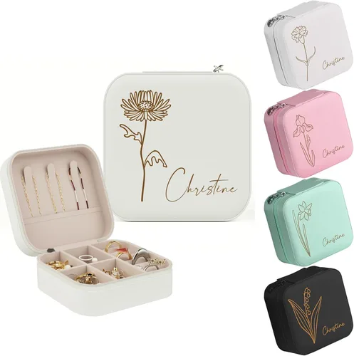 Vista 8 de ALBK Regalos personalizados para mujeres Estuche de viaje de joyería de cuero personalizado, caja de joyería de dama de honor, organizador de joyas