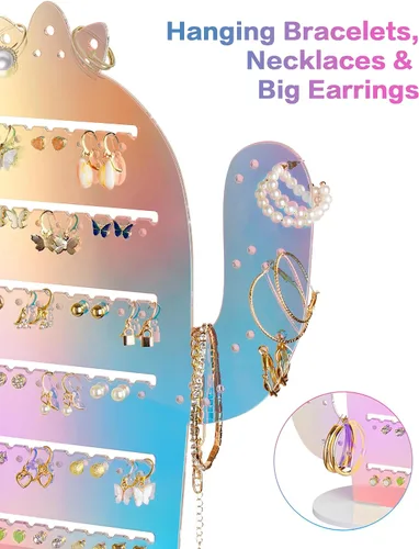 Vista 4 de NiHome Soporte acrílico iridiscente para aretes de cactus 11.2 x 12.8 pulgadas, organizador de aretes para mujer