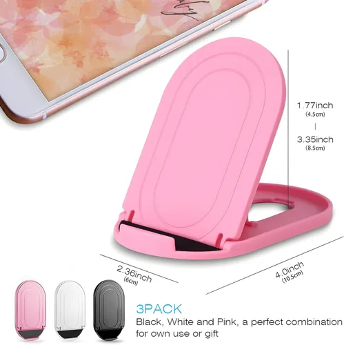 Vista 2 de [Paquete de 3] Soporte de teléfono celular para escritorio, soporte plegable portátil para iPhone, soporte de escritorio ajustable multiángulo