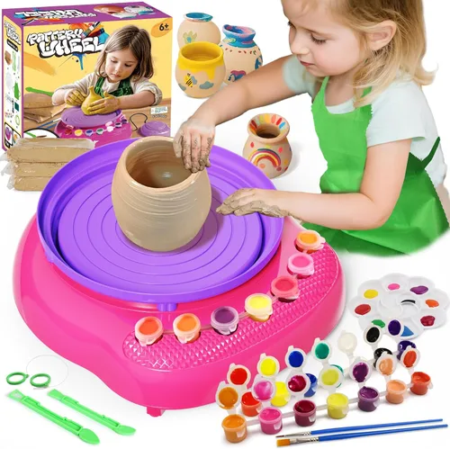Vista 9 de Vinkp Rueda de cerámica para niños, kit completo de pintura de cerámica, artes y manualidades para niños de 8 a 12 años con arcilla seca al aire