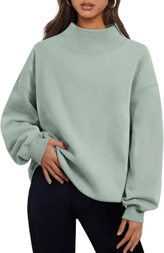 Vista 33 de Trendy Queen Sudaderas de cuello alto para mujer, de gran tamaño, trajes de Albaricoque
