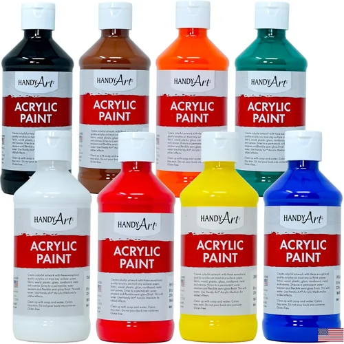Vista 71 de Handy Art Pintura acrílica, juego de 12 colores, botellas de 16 onzas, acrílico líquido para estudiantes semibrillante, consistencia de flujo