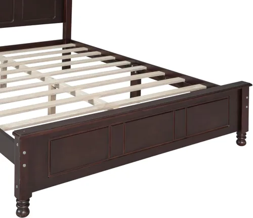 Vista 7 de Marco de cama de madera de pino de estilo retro con cabecero, no necesita caja de resortes, nogal oscuro