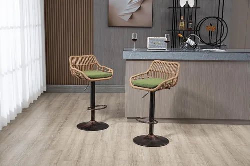 Vista 5 de Juego de 2 taburetes de bar giratorios con reposapiés ajustables para cocina, comedor, 2