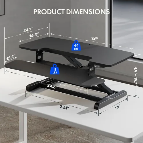 Vista 9 de FLEXISPOT Convertidor eléctrico de escritorio de pie de 32 pulgadas, elevador de escritorio motorizado para sentarse a pie, monitor de escritorio