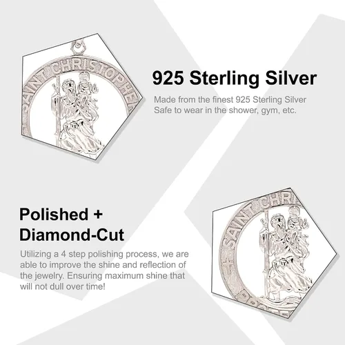 Vista 2 de Charm America - St. Christopher Medal Necklace 925 Sterling Silver - Round Coin Religious Protector Talisman Pendant for Men/Women - Adjustable