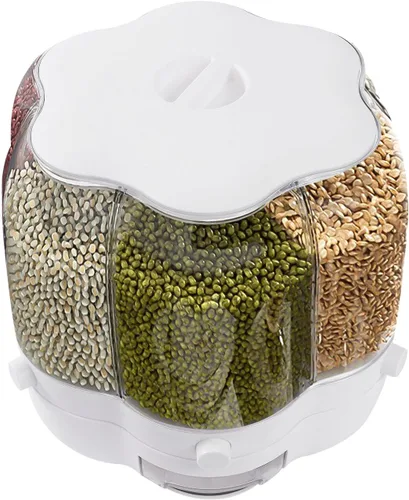Vista 2 de Dispensador automático de arroz Almacenamiento de granos 27LBS,Cubo de arroz doméstico giratorio de 360°,Caja de almacenamiento de arroz de 6