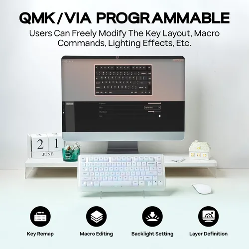 Vista 7 de KiiBoom Jade75 - Teclado mecánico de moldeo de resina al 75%, BT5.0USB-C2.4GHz, teclado inalámbrico para juegos, QMK y VIA programable