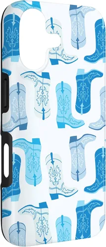 Vista 3 de Cowboy Boot Illustration Preppy Western Pastel Blue and Cyan Case for iPhone 17