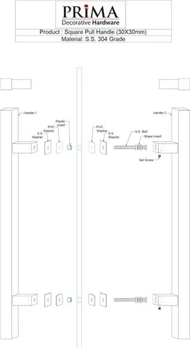 Vista 5 de Prima Decorative - Tirador de puerta cuadrado de acero inoxidable de 72 pulgadas (72 pulgadas), manija de barra de montaje lateral trasero a Negro