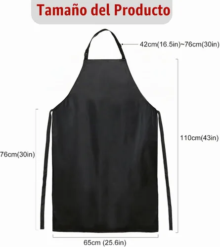 Vista 4 de kilofly Delantal impermeable de vinilo extra largo de 43 pulgadas con lazos ajustables para el cuello, 2 unidades, Negro