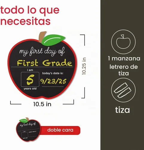 Vista 2 de Pearhead - Pizarra reversible para el primer y último día de la escuela, accesorio re-utilizable para compartir fotos