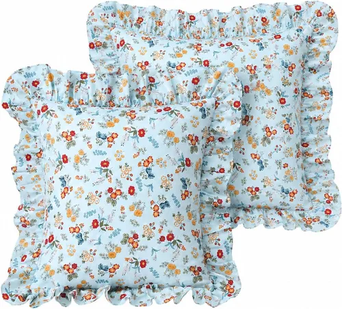 Vista 27 de Mywinlle juego de 2 fundas para cojín con volantes a cuadros negro/blanco, fundas de almohada decorativas de algodón lavado a cuadros estilo granja