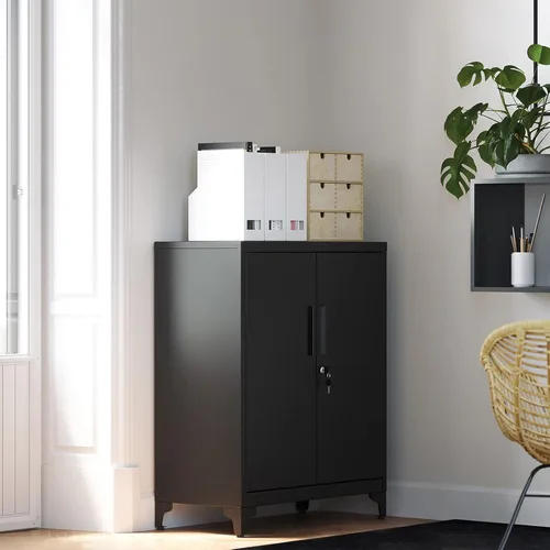 Vista 9 de SONGMICS Gabinete de Garaje, Gabinete de Almacenamiento de Metal con Puertas y Estantes, para Oficina en Casa, Garaje y Cuarto de Servicio, Negro