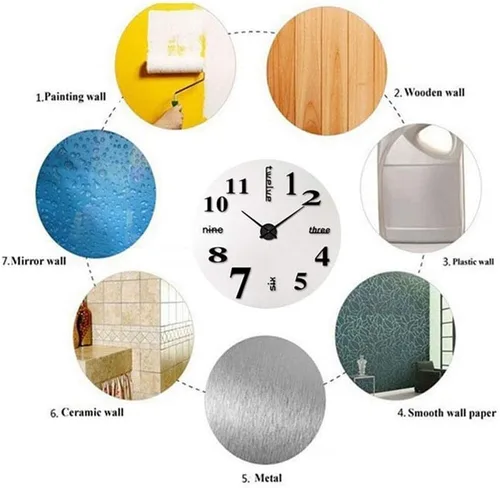 Vista 6 de Reloj de pared con superficie de espejo 3D, moderno reloj de pared 3D con calcomanías de números de espejo, silencio, sin marco, grande, kit