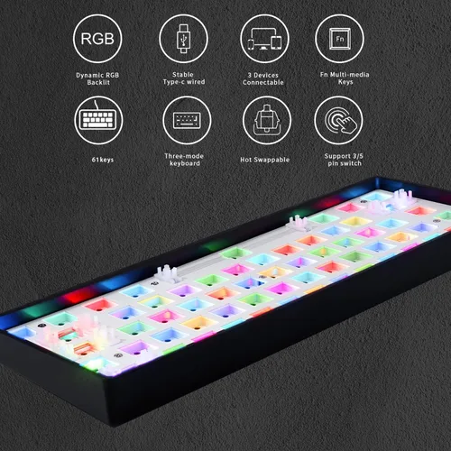Vista 5 de GK61 RGB - Kit de bricolaje personalizado de intercambio en caliente para 60 teclado placa de montaje en PCB carcasa de metal