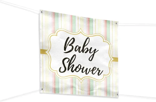 Vista 71 de Cartel de baby shower para uso en interiores y exteriores de 4 x 1 pies, pancarta grande personalizada y letreros con cuerda para colgar, telón