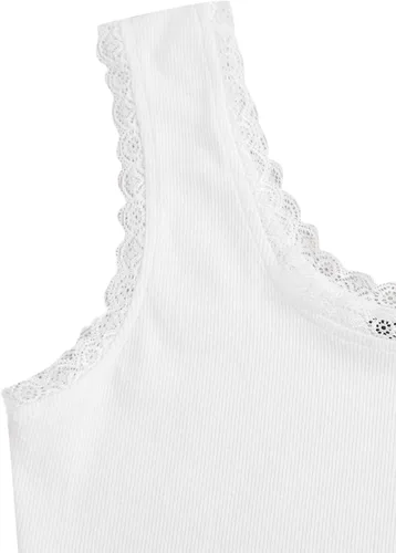 Vista 3 de Verdusa Camiseta corta sin mangas con cuello redondo y encaje en contraste para mujer