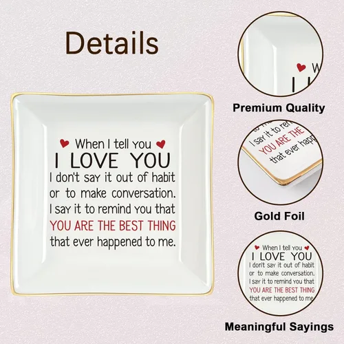 Vista 5 de Homlouue Regalos para el día de San Valentín para ella, plato para anillos de novia, regalo de When I Tell You I Love You para mujeres, idea