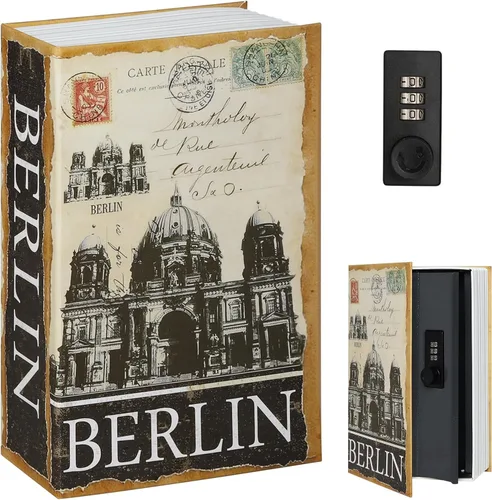 Vista 21 de Decaller Caja fuerte para libros con cerradura de llave, caja secreta de metal oculta para seguridad del hogar, dinero y joyas, 9.5 x 6.2 x 2.2