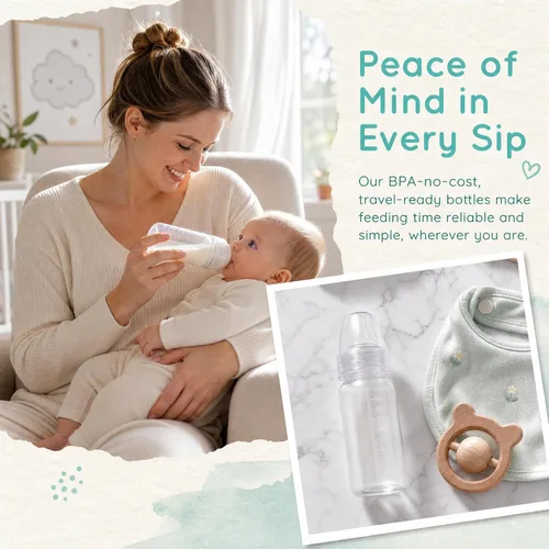 Vista 5 de DOITOOL 15 biberones desechables para bebés de 3.4 fl oz, botellas de plástico para leche para recién nacidos, con escamas de cuello transparente