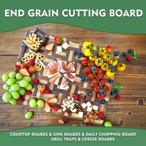 Vista 3 de YOUSUNLONG Cutting Board Large End Grain Acacia Wood Mixed With Oak - 1.5in Thick - 16''x13''Oversized Cutting Boards - Sustainable Kitchen Chopping