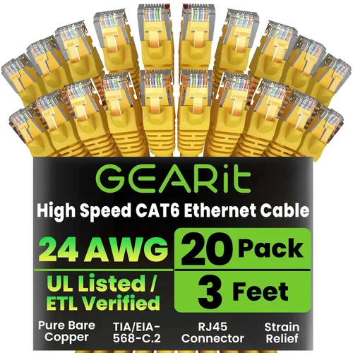 Vista 35 de GEARit Paquete de Cables Ethernet Cat 6 - Paquete de 20 Cables de Conexión Ethernet Cat6 de 1 pie Cable de Conexión de Red RJ45, Conectores