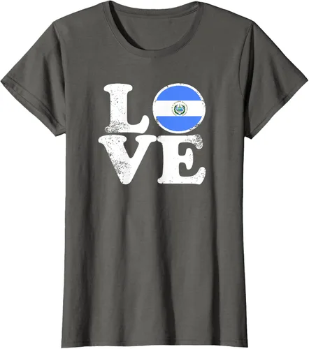 Vista 8 de Love El Salvador Flag tShirt Home Pride Distressed Tee T-Shirt