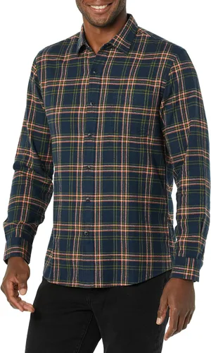 Vista 76 de Amazon Essentials Camisas de franela de manga larga para hombre, corte ajustado, a cuadros con botones