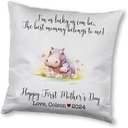 Vista 11 de Generic Custom Mama Hippopotamus with Childs, First Mother's Day Custom Pillowcase, Personalized Mother's Day Pillowcase, Gift for Mom, Home Decor