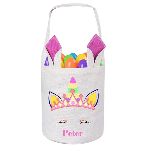 Vista 9 de Jocidea Personalized Easter Basket, Easter Bunny Basket for Kids - Blue Unicorn with Easter Egg 019B-Blue