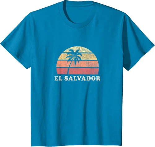Vista 50 de El Salvador Vintage 70s Retro Throwback Design Camiseta, Azul