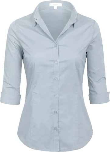 Vista 8 de KOGMO Blusa clásica de vestir con botones y manga 3/4 para mujer (S-3X)