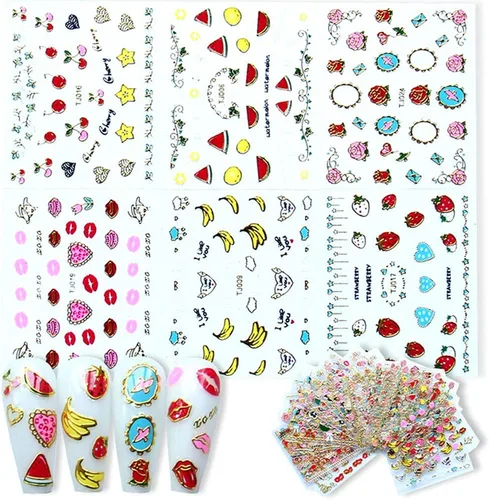 Vista 7 de 30 hojas de calcomanías de uñas para el día de San Valentín, diseño de flores, corazón, pastel de frutas, serie de labios rojos, suministros de arte