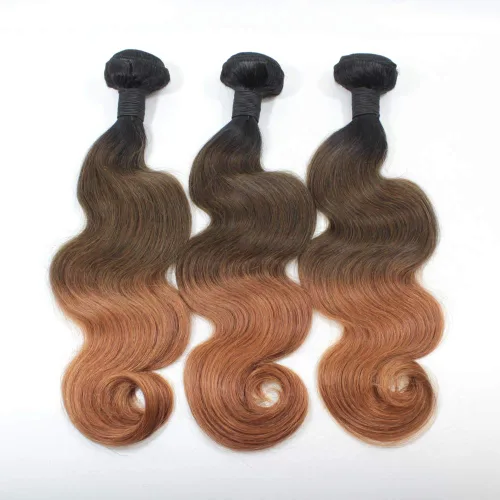 Vista 6 de Extensiones de cabello humano virgen ondulado brasileño ombré, 3 paquetes de 12 pulgadas #1B/27 rubio barato sin procesar para mujeres