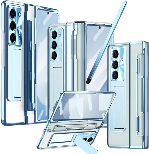 Vista 34 de Funda transparente para Samsung Galaxy Z Fold 3 con soporte para bolígrafo S y bolígrafo, diseño de una pieza con protector de bisagra Protector