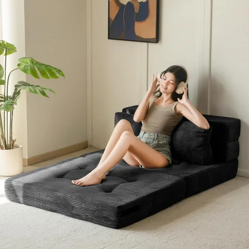 Vista 2 de MAXYOYO - Sofá cama convertible, sofá biplaza plegable con almohada, 4 en 1, sofá plegable copetudo, sofá de espuma para el suelo, silla perezosa