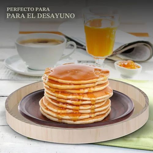 Vista 7 de Bandejas redondas de madera para servir, bandeja de desayuno anidada, bandejas de madera para organizar y catering