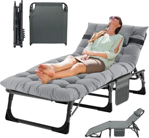 Vista 11 de MOPHOTO Silla de Bronceado, Silla de Sol al Aire Libre de 5 Posiciones, Silla de Sol Plegable, Silla de Sol con Orificio para la Cara, Perfecta