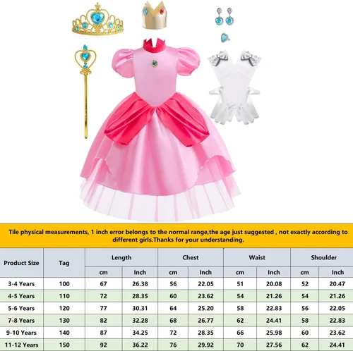 Vista 4 de WOPLAY Princess Dress for Girls,Girl's Princess Peach Costume for Kids Cosplay Party Dress Up