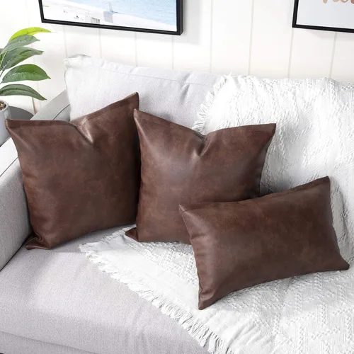 Vista 6 de Yaertun Juego de 2 fundas de almohada decorativas de piel sintética, modernas, sólidas, para exteriores, fundas de almohada de lujo para sofá, cama