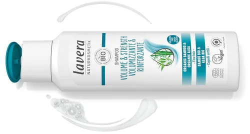 Vista 2 de lavera Champú Volumen y Fuerza - sin silicona - Volumen extra y cabello fortificado - vegano - cosmética natural - 8.5 fl oz
