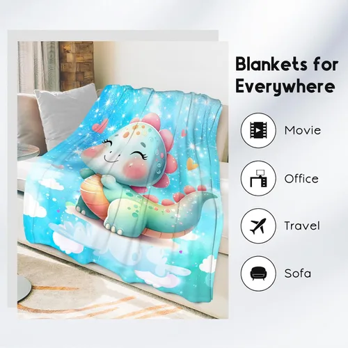 Vista 3 de Manta de Dinosaurio Regalos de Dinosaurio para Niñas, Manta Bonita para Niños, Manta de Forro Polar para Niños Pequeños Cómoda de Franela para Sofá