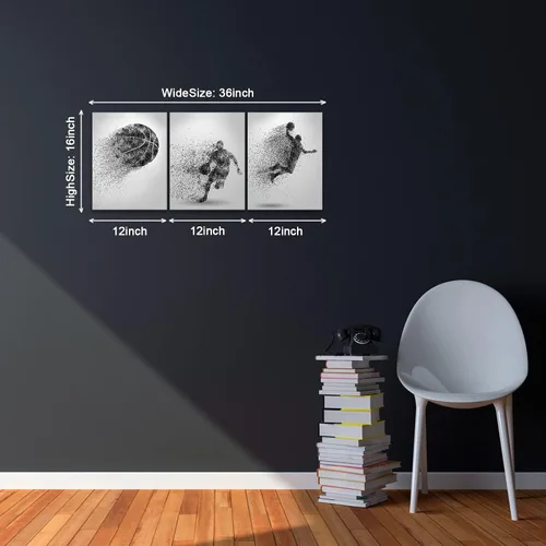 Vista 4 de Arte de lienzo para pared, silueta de partículas de baloncesto, póster de deportes, impresiones artísticas, pintura, cuadros enmarcados, obra