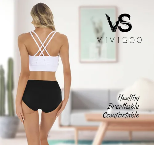 Vista 3 de VIVISOO Ropa interior de cintura media para mujer, de algodón, elásticos, suaves, paquete múltiple