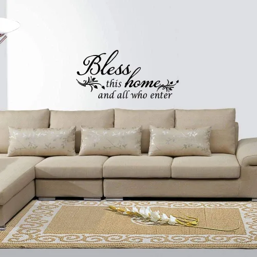 Vista 3 de Decoración de calcomanía de vinilo con texto en inglés “Bless This Home and All who Enter”, para la entrada o la sala de estar