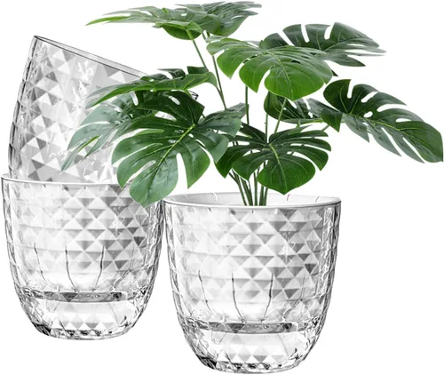 Vista 11 de Macetas de riego automático para plantas de interior, macetas, maceta de riego automático, 2 piezas de 4 + 5.3 pulgadas, rayas negras